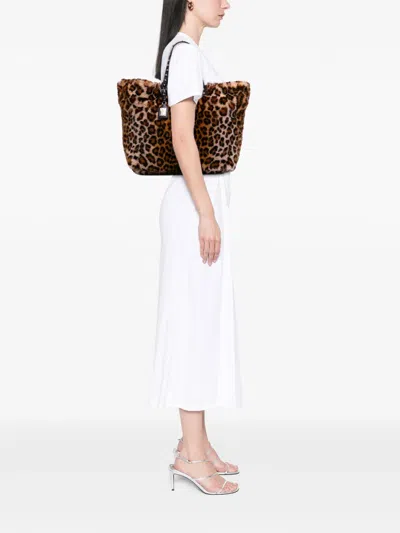 Pre-owned Dolce & Gabbana 2000-2025 Faux Fur Leopard Print Beatrice Tote Bag