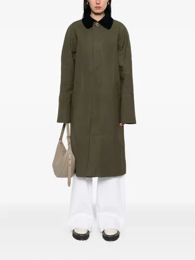 Apc Corduroy-collar Cotton Coat In Green