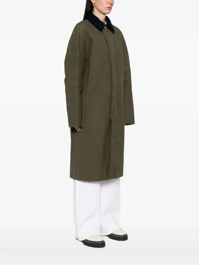 Apc Corduroy-collar Cotton Coat In Green