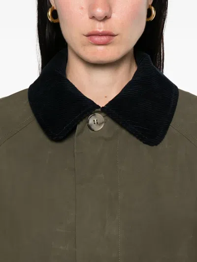Apc Corduroy-collar Cotton Coat In Green