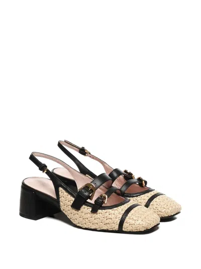 Coccinelle Maia Crochet Straw Slingback Shoes In Black