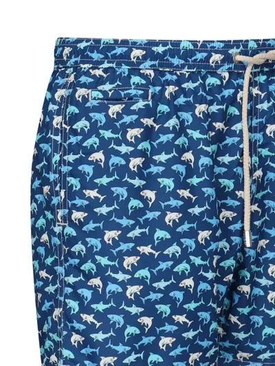 Mc2 Saint Barth Drawstring Shark-print Swim Shorts In Blue