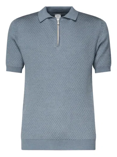 Eleventy Wool Polo Zip Collar In Blue