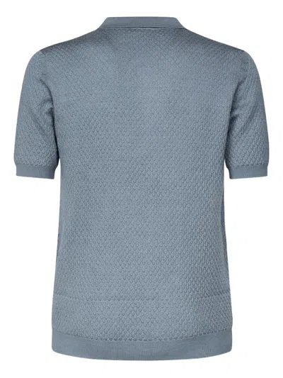 Eleventy Wool Polo Zip Collar In Blue
