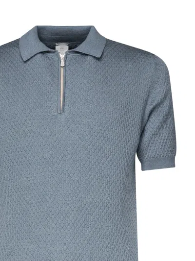 Eleventy Wool Polo Zip Collar In Blue