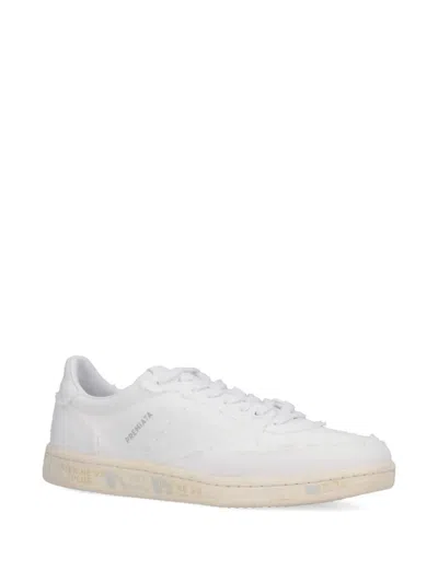 Premiata Round Toe Perforated Low Top Sneakers In White