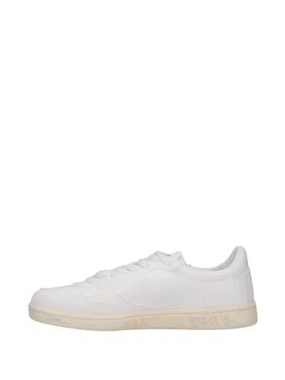 Premiata Round Toe Perforated Low Top Sneakers In White