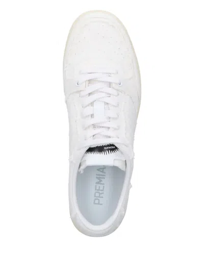 Premiata Round Toe Perforated Low Top Sneakers In White