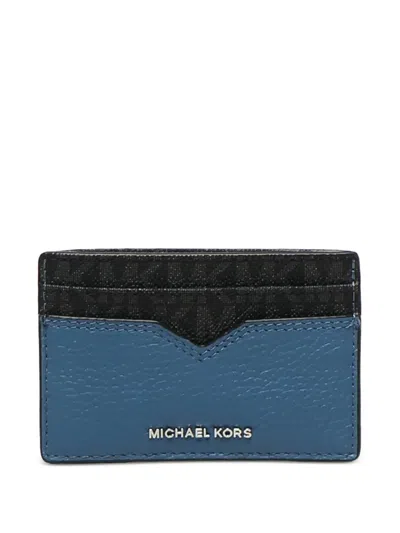 Michael Kors Hudson Bifold Peeble Leather Monogram Cardholder In Blue