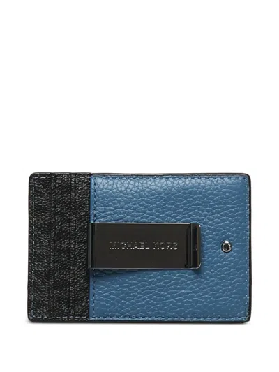 Michael Kors Hudson Bifold Peeble Leather Monogram Cardholder In Blue