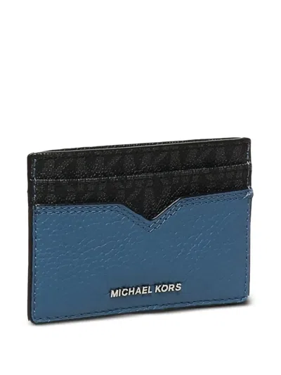 Michael Kors Hudson Bifold Peeble Leather Monogram Cardholder In Blue