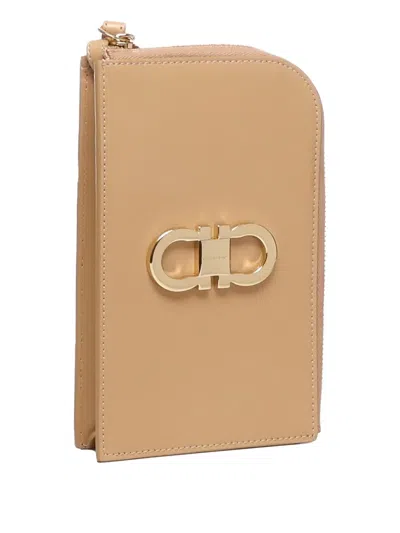 Ferragamo Gancini-plaque Zip-around Wallet In Brown