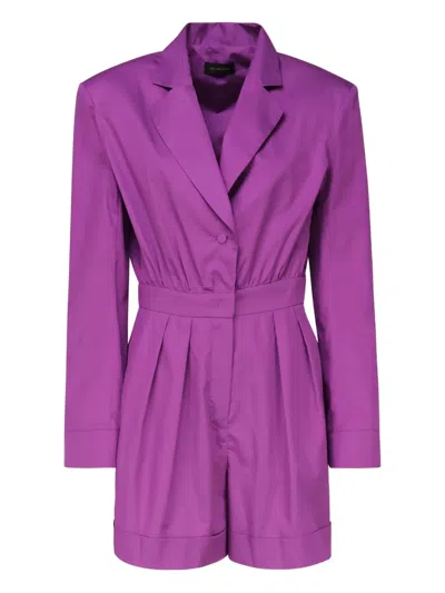 The Andamane Rina Lapel-collar Pleated Playsuit In Purple