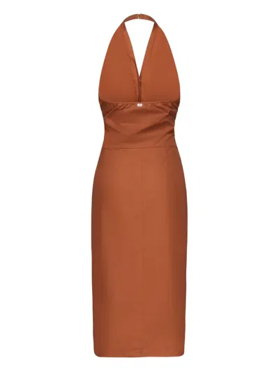 Marciano Halterneck Twisted-front Midi Dress In Brown