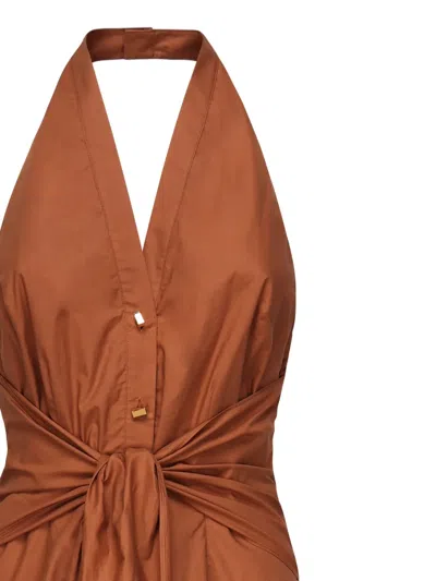 Marciano Halterneck Twisted-front Midi Dress In Brown