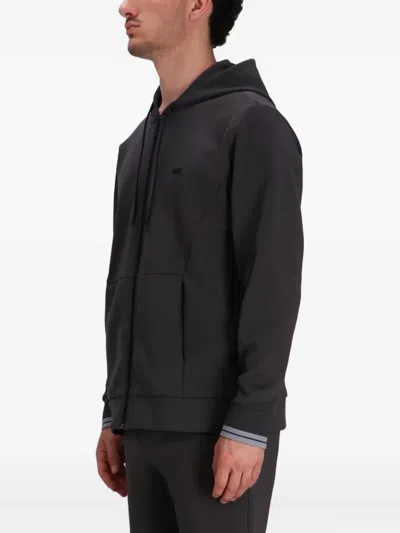 Hugo Boss Zip-up Hooded Sweatshirt In Black