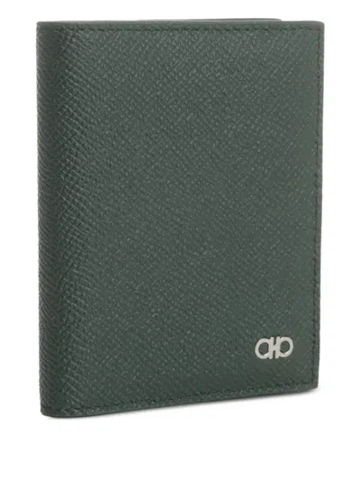 Ferragamo Micro Gancio Flap Card Holder Wallets Green In Green