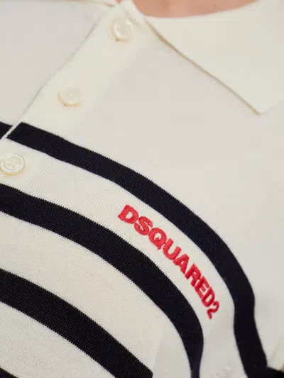 Dsquared2 Lapel Long Sleeve Polo Shirt In White