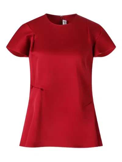 Victoria Beckham Womens Rose Draped Short-sleeves Woven Top In Red