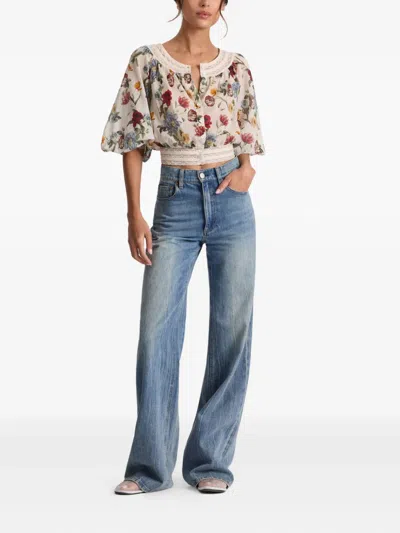 Alice And Olivia Floral Lace-trimmed Blouse