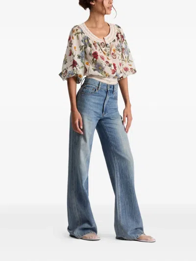Alice And Olivia Floral Lace-trimmed Blouse