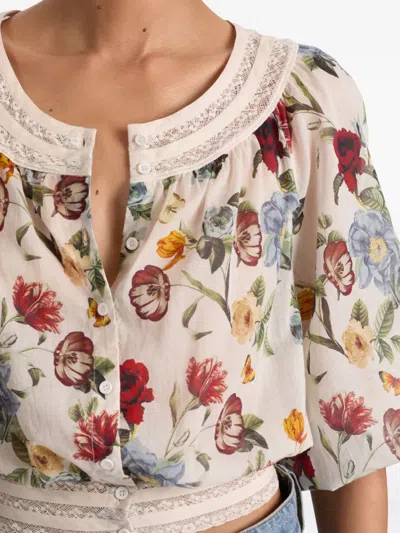 Alice And Olivia Floral Lace-trimmed Blouse