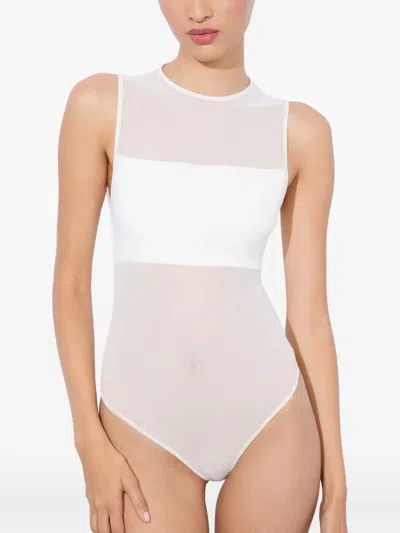 Alice And Olivia Mesh-panelled Bodysuit In White