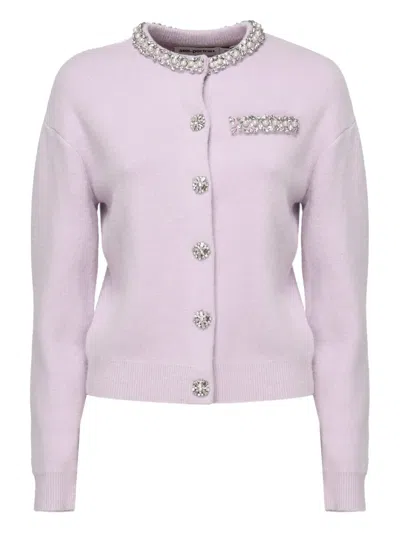 Self-portrait Womens Round-neck Crystal-embellished Knit Cardigan Lilac In Purple