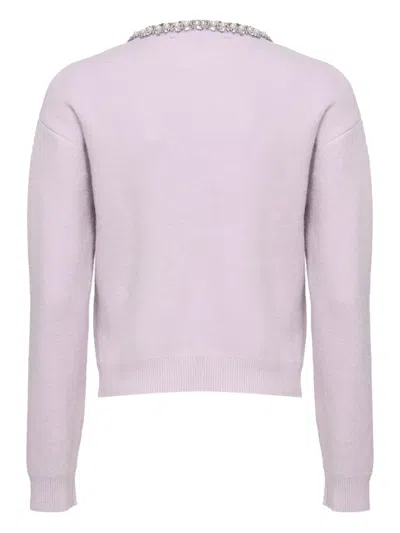 Self-portrait Womens Round-neck Crystal-embellished Knit Cardigan Lilac In Purple