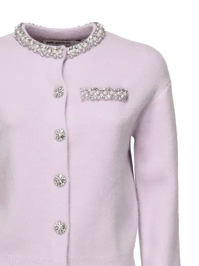 Self-portrait Womens Round-neck Crystal-embellished Knit Cardigan Lilac In Purple