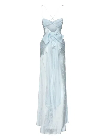 For Love & Lemons Bow-detailed Jacquard Dress In Blue