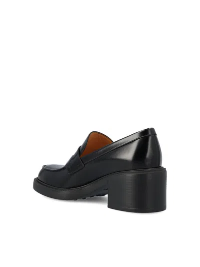 Tod's Leather Block Heel Loafers With Round Toe In Black