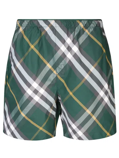 Burberry Green Check Print Swim Shorts In Green