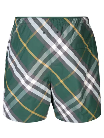 Burberry Green Check Print Swim Shorts In Green