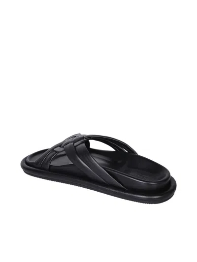 Moncler Bell Crossover-strap Leather Slides In Black