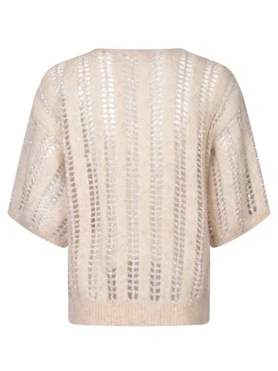 Brunello Cucinelli Open Knit Cropped Sweater With Sheer In Multi