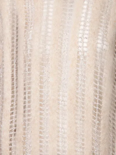 Brunello Cucinelli Open Knit Cropped Sweater With Sheer In Multi