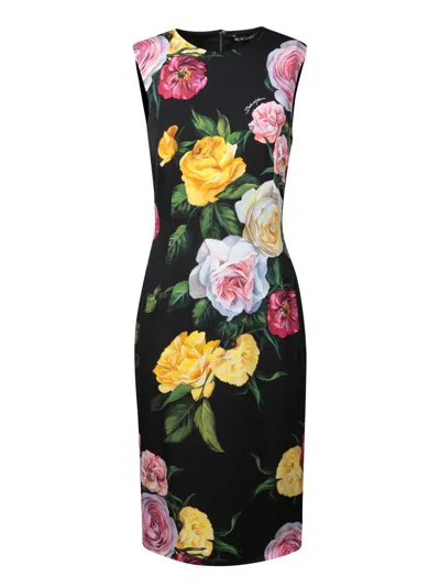 Dolce & Gabbana Longuette Dress With Floral Print Dresses Multicolor