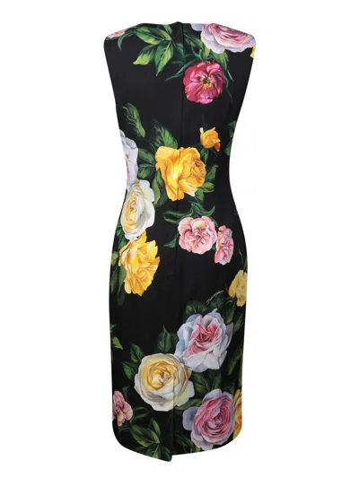 Dolce & Gabbana Longuette Dress With Floral Print Dresses Multicolor