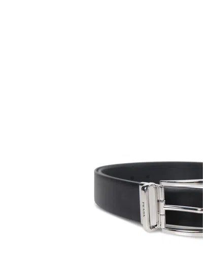 Prada Adjustable Silver-tone Buckle Smooth Finish Belt In Black