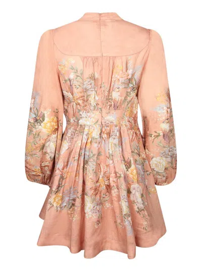 Zimmermann Tallow Pleated Floral-print Linen Mini Dress