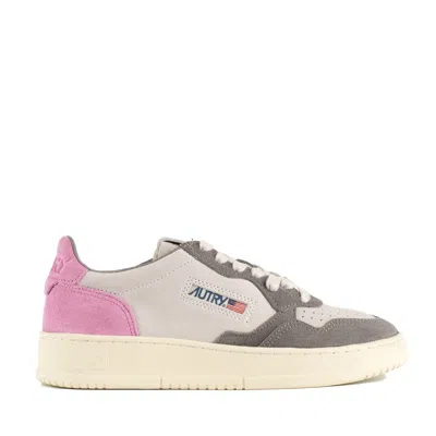 Autry Medalist Low Tricolor Suede Sneakers Pink And Slate Color