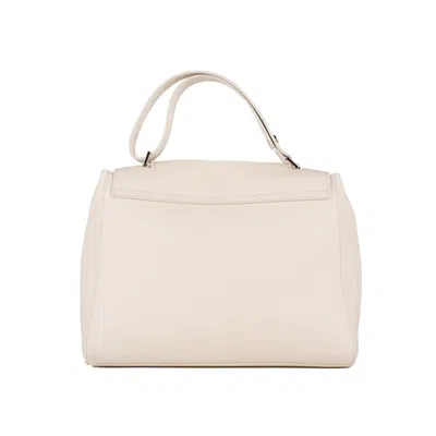 Orciani Sveva Soft Medium Leather Shoulder Bag With White Shoulder Strap