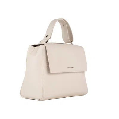Orciani Sveva Soft Medium Leather Shoulder Bag With White Shoulder Strap