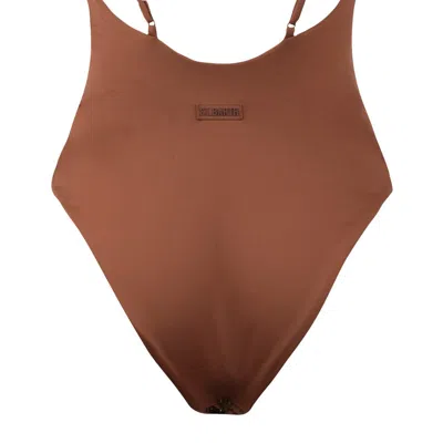 Mc2 Saint Barth Brown One-piece Swimsuit With Rhinestones