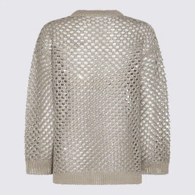 Valentino Sequin-embellished Metallic Open-knit Linen-blend Sweater In Silver