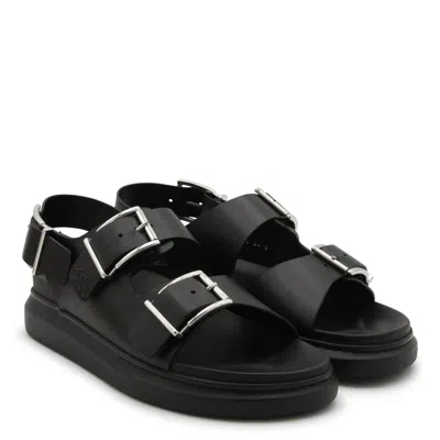 Alexander Mcqueen Black Slide Sandals With Embossed Logo In Leather Man
