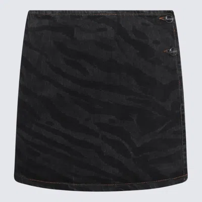 Ganni Tiger-print Denim Mini Wrap Skirt In Black