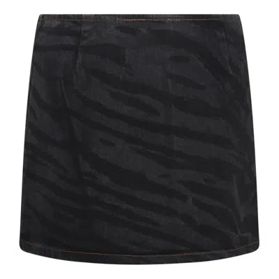 Ganni Tiger-print Denim Mini Wrap Skirt In Black
