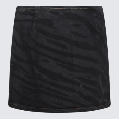 Ganni Tiger-print Denim Mini Wrap Skirt In Black